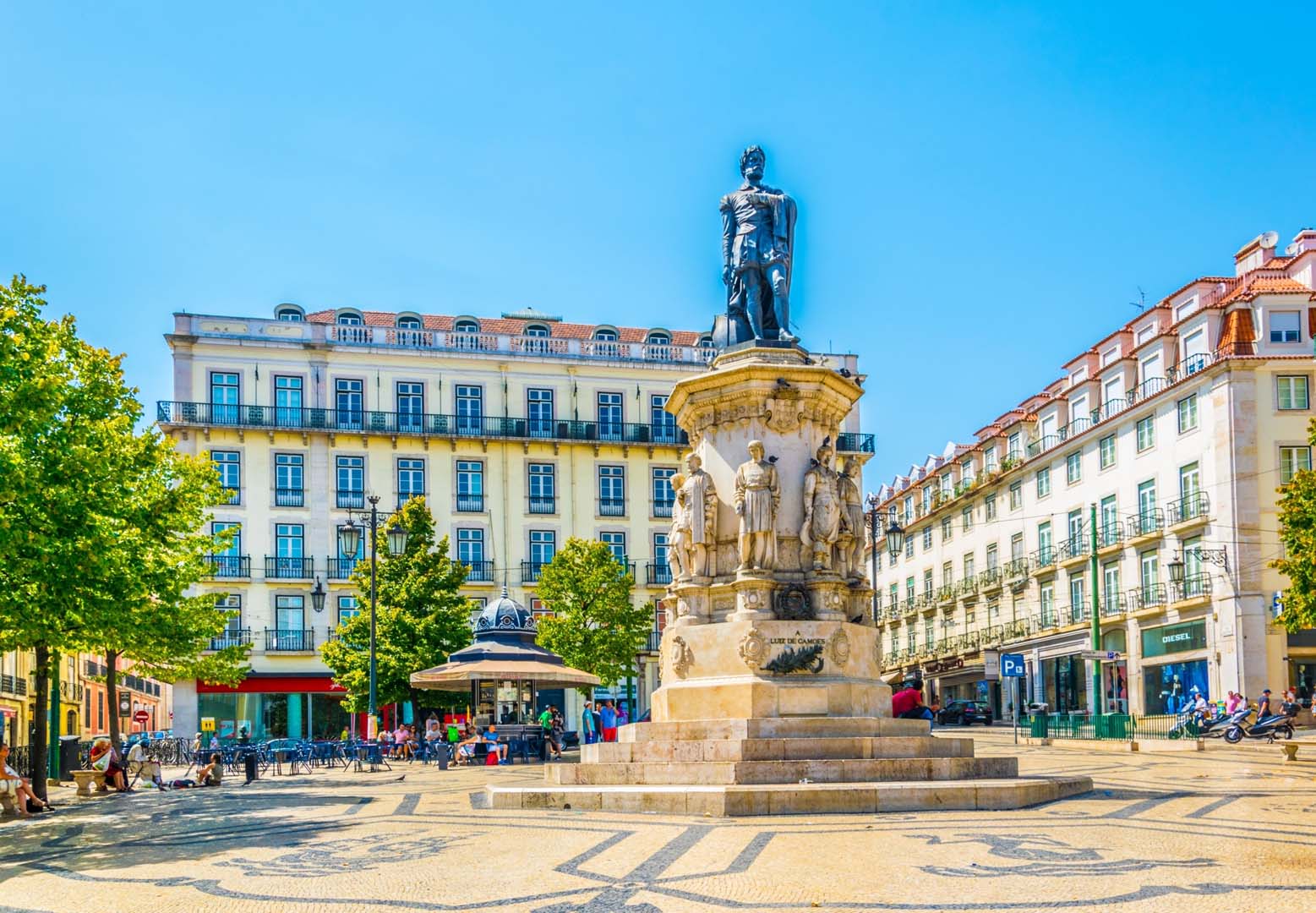 LISBON, PORTUGAL, SEPTEMBER 4, 2016: People are passing through Luis de Camoes square in Lisbon, Portugal.