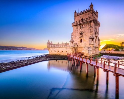 Lisbon, Portugal - October 21, 2014: The Tower of St. Vincent, also known as Belem Tower, on the Tagus River. It is a UNESCO World Heritage Site dating from the early 16th Century.